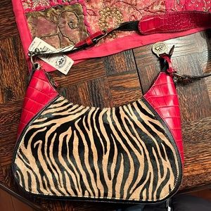 Brahmin Leather & cowhair shoulder purse with zipper